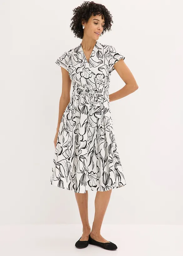 Kleid mit Drapierung aus griffigem Popeline in weiß von vorne (Totalaufnahme) - bonprix
