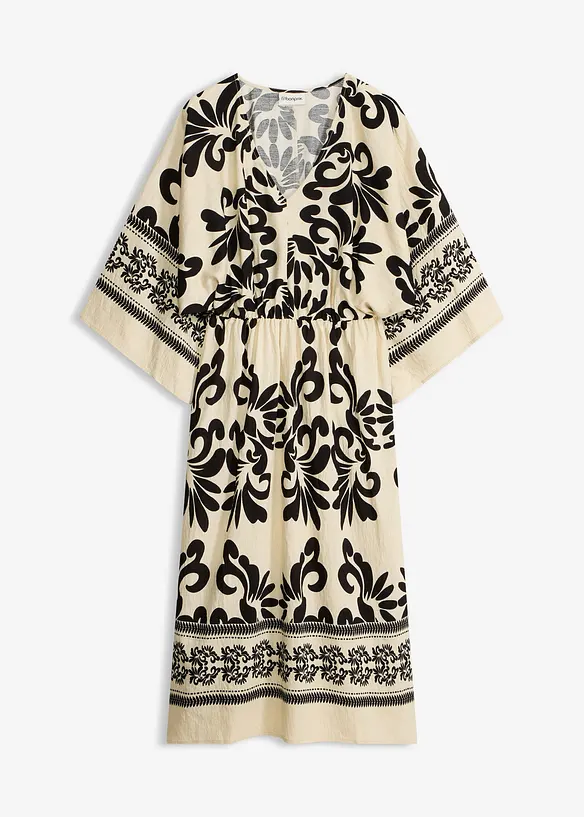 Midikleid aus fließendem Viskoe-Mix in beige von vorne - bonprix
