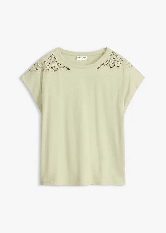Shirt mit Crochet Detail in grün von vorne - bonprix