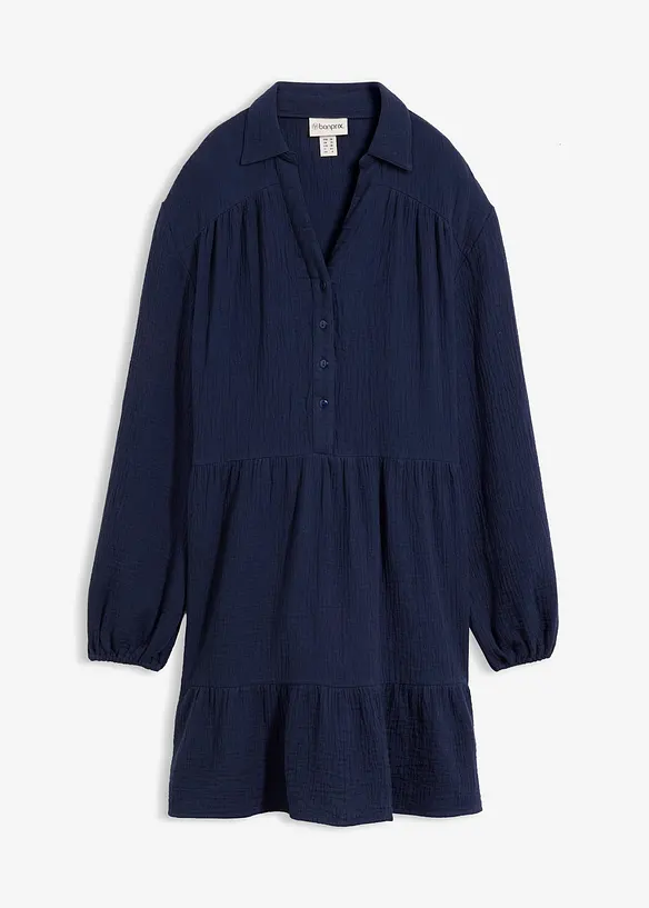 Kurzes Stufen-Kleid aus Musselin in blau von vorne - bonprix