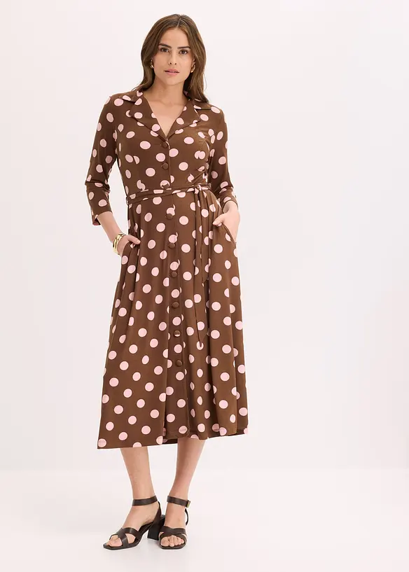 Hemdblusenkleid mit Bindeband (2-tlg.Set) in braun von vorne (Totalaufnahme) - bonprix Hemdblusenkleid mit Bindeband (2-tlg.Set) in braun von vorne (Totalaufnahme) - bonprix