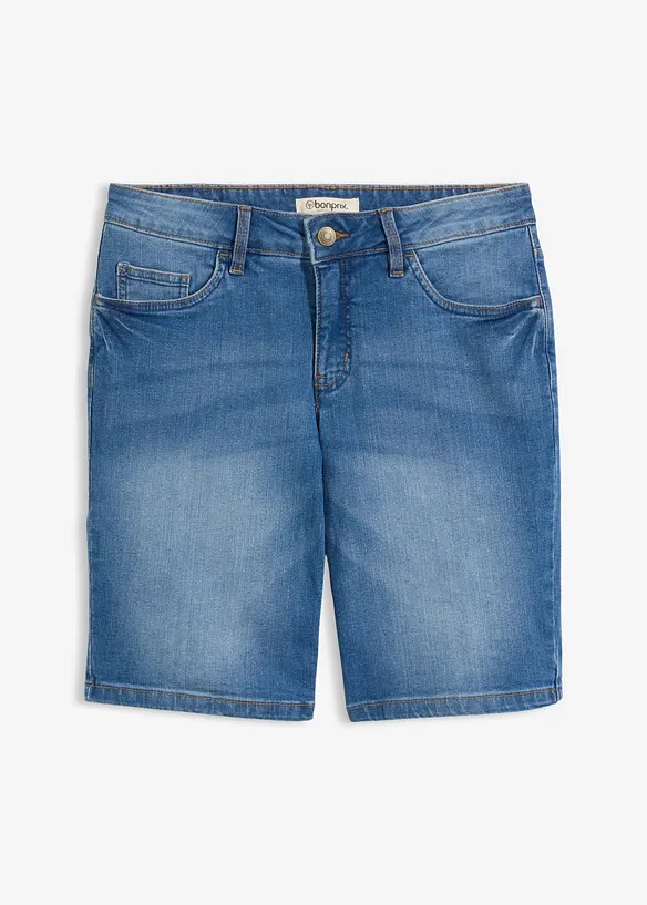 Stretch-Jeans-Bermuda mit farbigem Umschlag in blau von vorne - bonprix