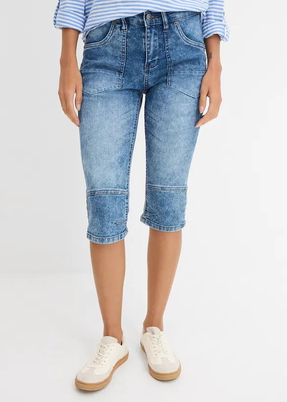 Capri-Jeans Mid Waist, Stretch in blau von vorne - bonprix