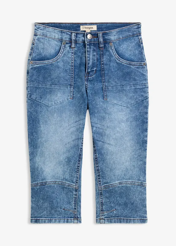 Capri-Jeans Mid Waist, Stretch in blau von vorne - bonprix