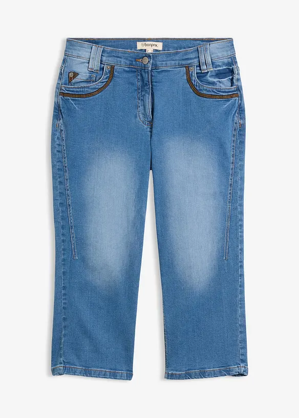 Capri Slim Fit Jeans, Mid Waist in blau von vorne - bonprix