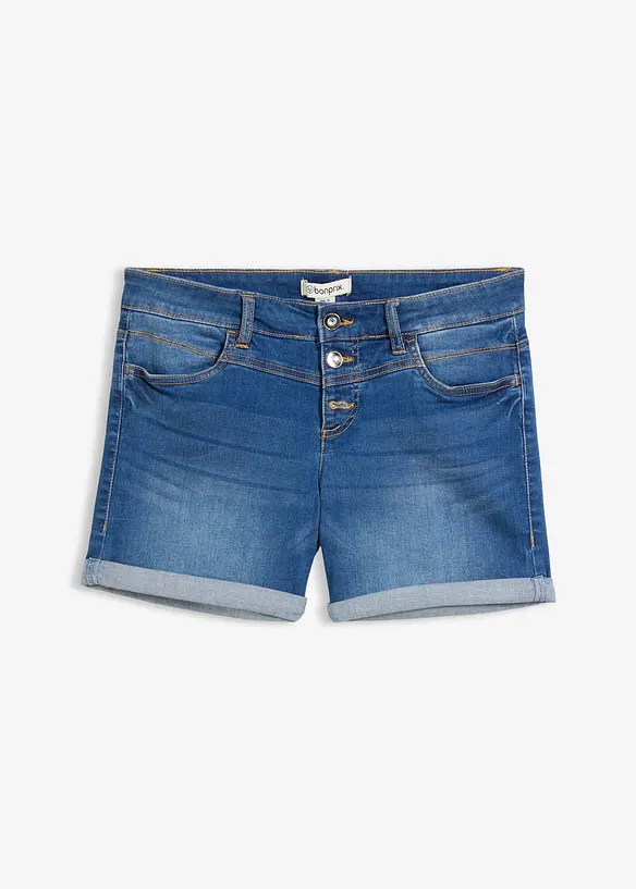 Jeansshorts Mid Waist in blau von vorne - bonprix