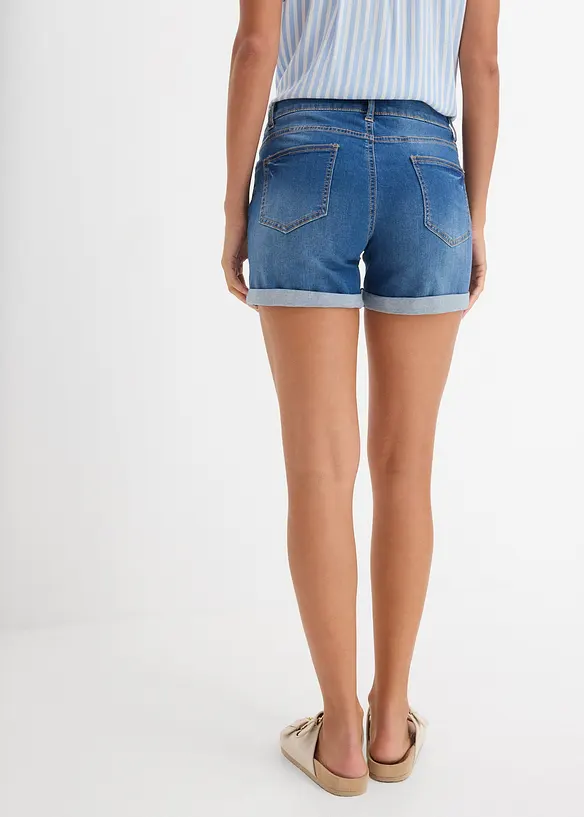 Jeansshorts Mid Waist in blau von hinten - bonprix