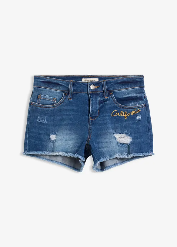 Jeansshorts Mid Waist mit Stickerei in blau von vorne - bonprix