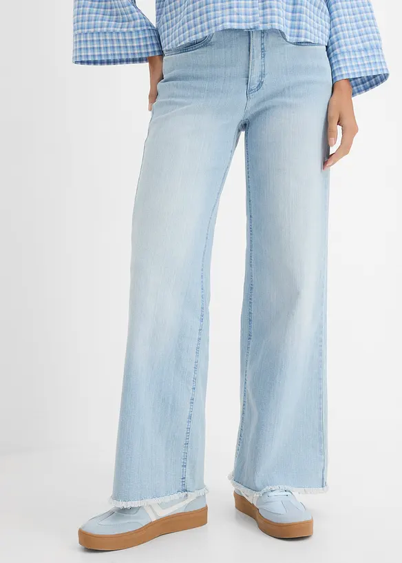 Wide-Leg-Jeans High Waist in blau von vorne - bonprix