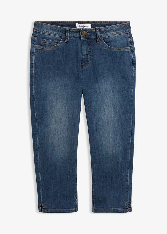 Capri-Jeans Mid Waist, mit Gürtelschlaufen in blau von vorne - bonprix