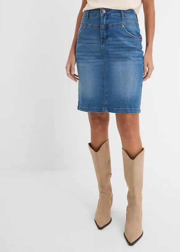 Stretch-Jeansrock in blau von vorne - bonprix