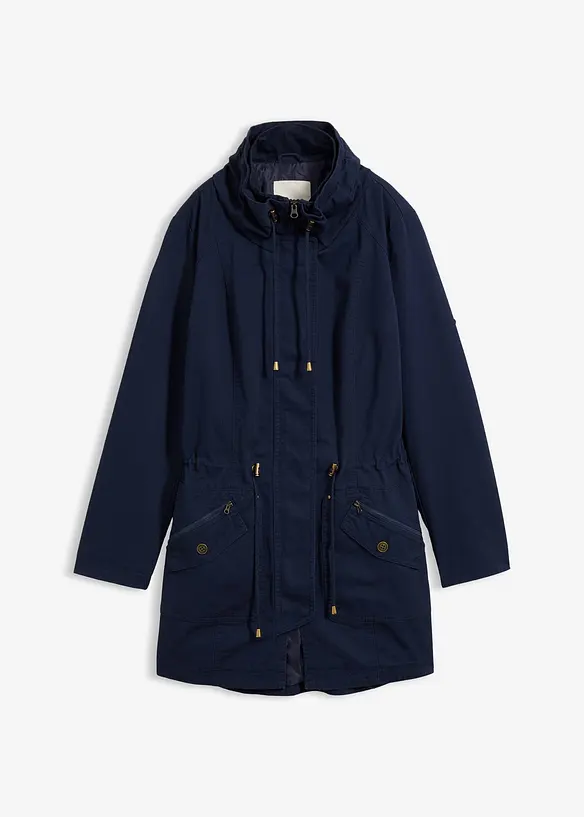 Baumwoll-Kurzparka mit Stehkragen, talliert in blau von vorne - bonprix