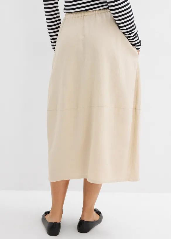 Midirock aus leichtem Leinen-Mix in beige von hinten - bonprix