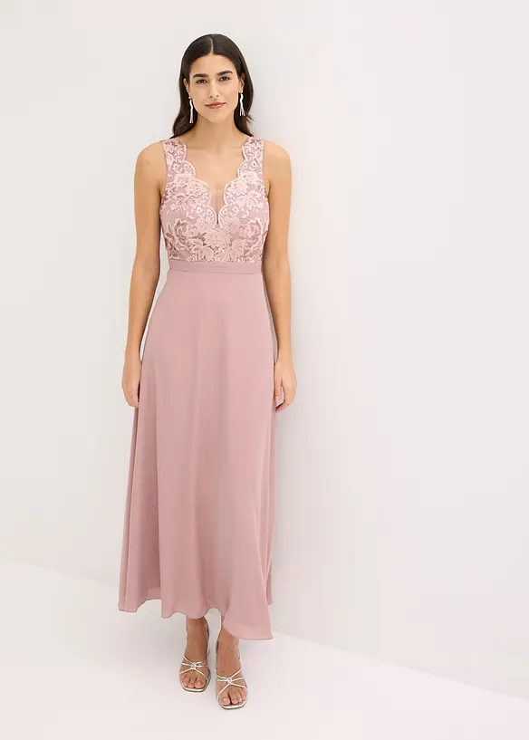 Maxikleid mit Paillettenstickerei in rosa von vorne (Totalaufnahme) - bonprix Maxikleid mit Paillettenstickerei in rosa von vorne (Totalaufnahme) - bonprix
