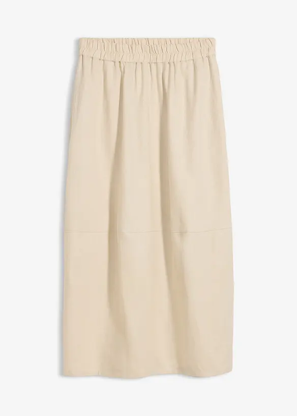 Midirock aus leichtem Leinen-Mix in beige von vorne - bonprix