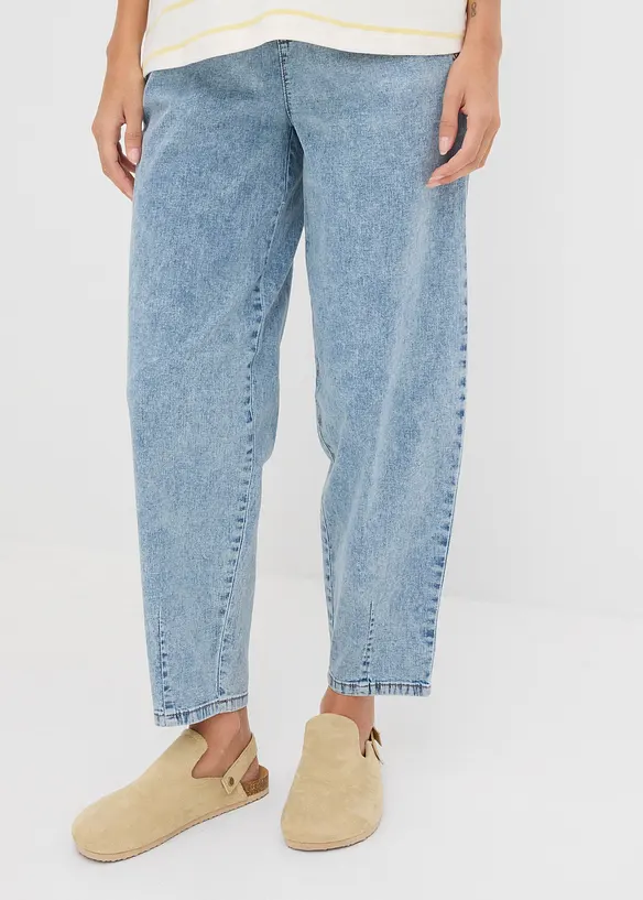 Barrel-Jeans, Mid Waist, Bequembund in blau von vorne - bonprix