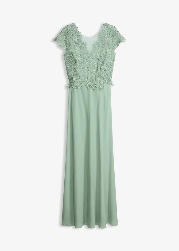 Midikleid aus zartem Tüll mit Spitze in grün von vorne - bonprix Midikleid aus zartem Tüll mit Spitze in grün von vorne - bonprix