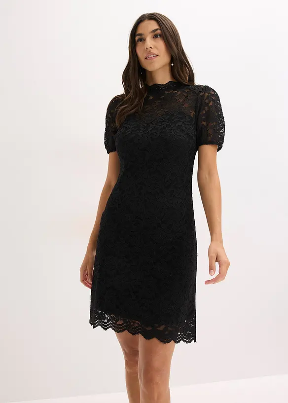 Spitzenkleid in schwarz von vorne (Totalaufnahme) - bonprix