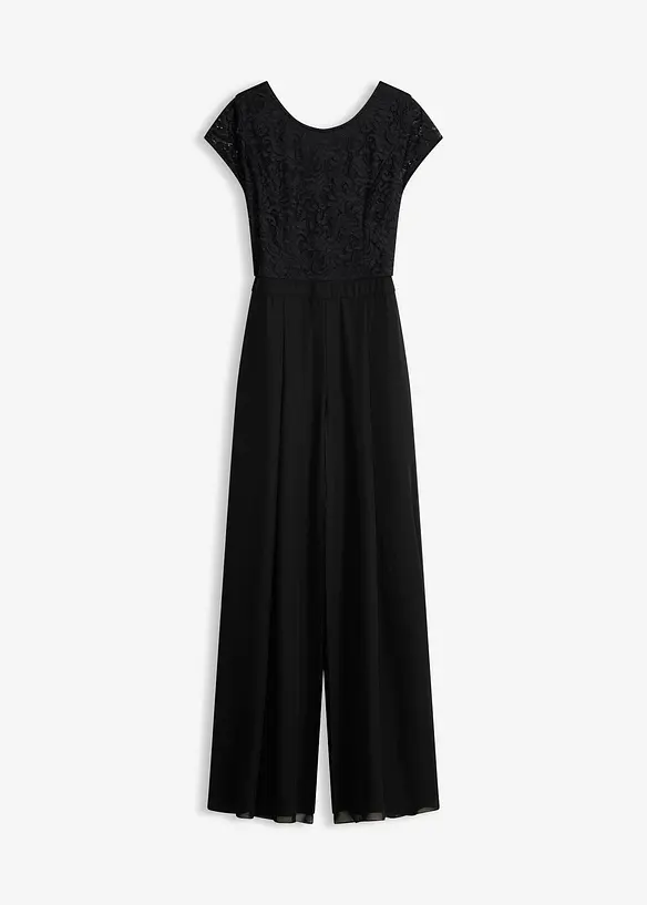 Overall mit Spitze und Chiffon-Einsatz in schwarz von vorne - bonprix