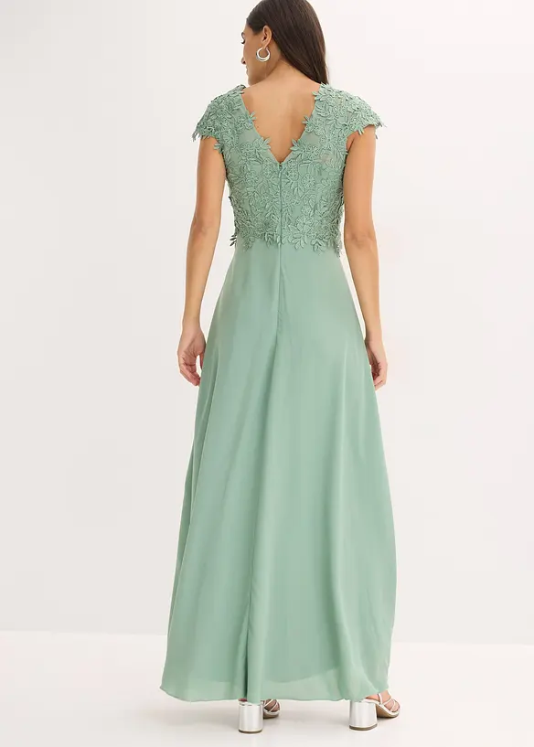 Midikleid aus zartem Tüll mit Spitze in grün von hinten (Totalaufnahme) - bonprix Midikleid aus zartem Tüll mit Spitze in grün von hinten (Totalaufnahme) - bonprix