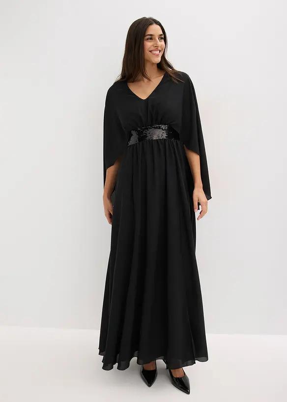Abendkleid aus feinem Chiffon mit Pailletten-Einsatz in schwarz von vorne (Totalaufnahme) - bonprix Abendkleid aus feinem Chiffon mit Pailletten-Einsatz in schwarz von vorne (Totalaufnahme) - bonprix