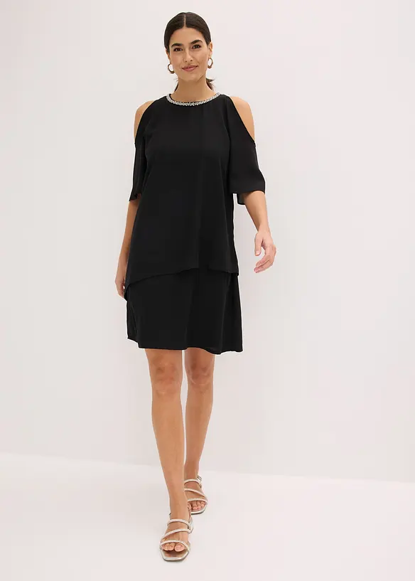 Blusenkleid in schwarz von vorne (Totalaufnahme) - bonprix