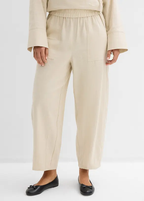 Barrel-Hose aus leichtem Leinen-Viskose-Mix in beige von vorne - bonprix Barrel-Hose aus leichtem Leinen-Viskose-Mix in beige von vorne - bonprix