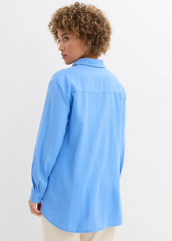 Oversize-Bluse aus Leinen-Viskose-Mix in blau von hinten (im Anschnitt) - bonprix Oversize-Bluse aus Leinen-Viskose-Mix in blau von hinten (im Anschnitt) - bonprix