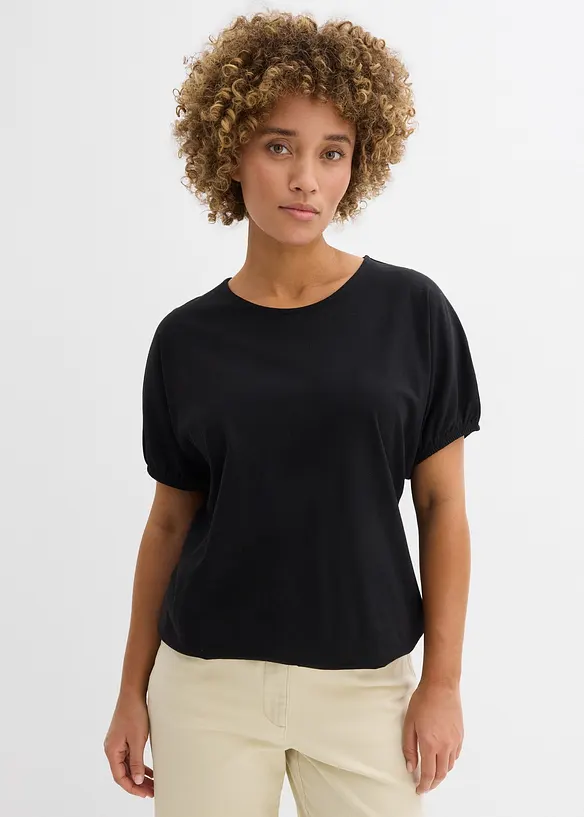 T-Shirt aus Bio-Baumwolle in schwarz von vorne (im Anschnitt) - bonprix T-Shirt aus Bio-Baumwolle in schwarz von vorne (im Anschnitt) - bonprix