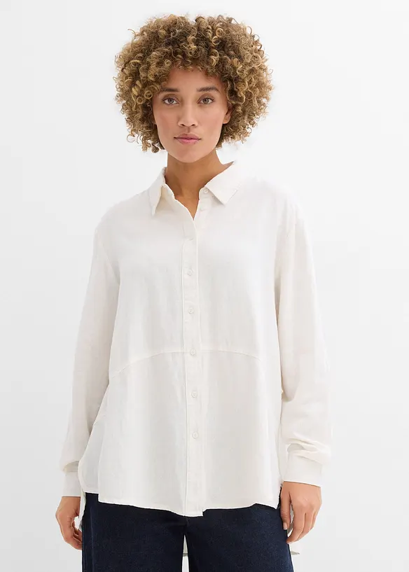 Oversize-Bluse aus Leinen-Viskose-Mix in weiß von vorne (im Anschnitt) - bonprix Oversize-Bluse aus Leinen-Viskose-Mix in weiß von vorne (im Anschnitt) - bonprix