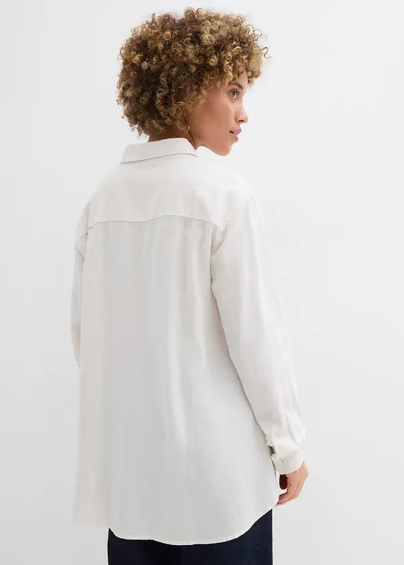 Oversize-Bluse aus Leinen-Viskose-Mix in weiß von hinten (im Anschnitt) - bonprix Oversize-Bluse aus Leinen-Viskose-Mix in weiß von hinten (im Anschnitt) - bonprix