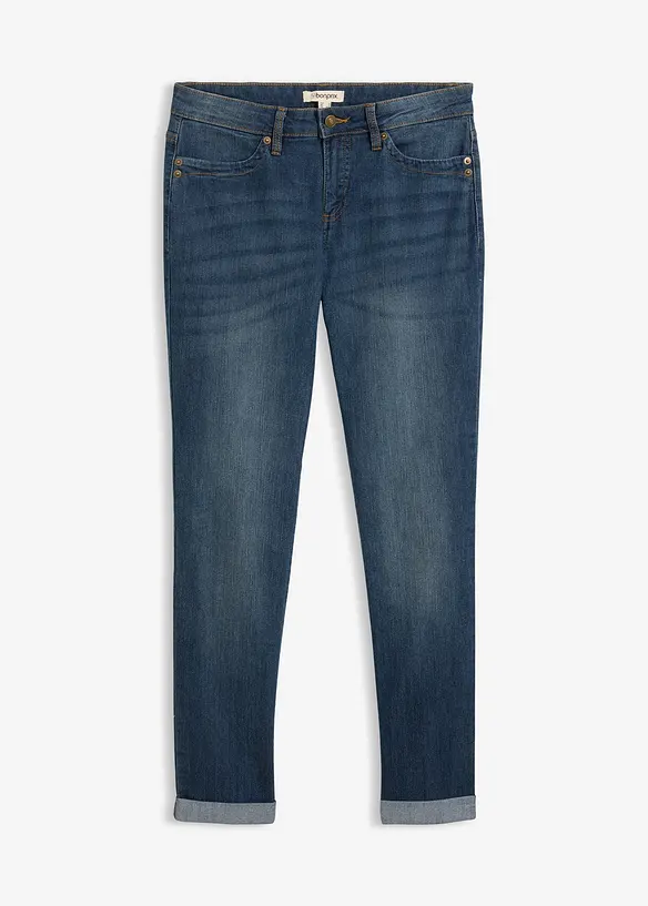 Straight Jeans High Waist, Stretch in blau von vorne - bonprix