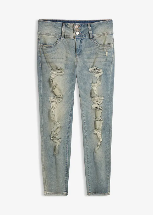 Skinny Jeans High Waist, Stretch in blau von vorne - bonprix