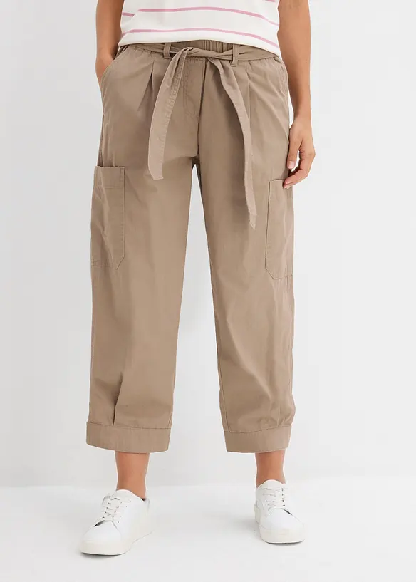 Verkürzte Cargo-Hose aus reiner Baumwolle in braun von vorne - bonprix Verkürzte Cargo-Hose aus reiner Baumwolle in braun von vorne - bonprix
