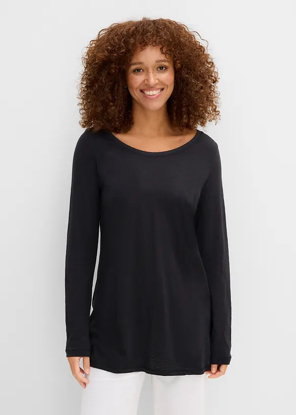 Langarmshirt aus leichtem Slub-Jersey-Material in schwarz von vorne (im Anschnitt) - bonprix Langarmshirt aus leichtem Slub-Jersey-Material in schwarz von vorne (im Anschnitt) - bonprix