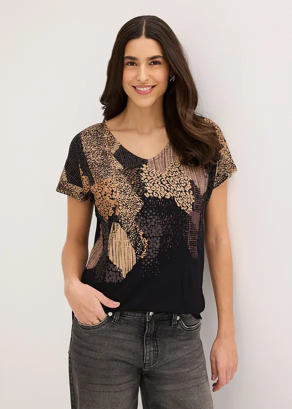 Shirt aus softem Viskose-Mix in schwarz von vorne (im Anschnitt) - bonprix