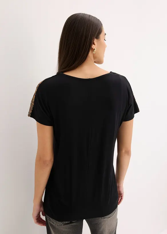 Shirt aus softem Viskose-Mix in schwarz von hinten (im Anschnitt) - bonprix