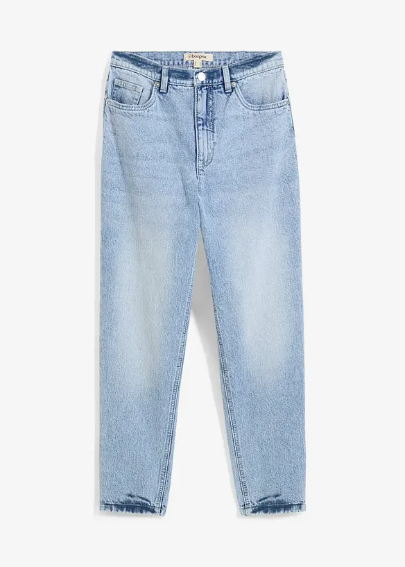 Mom-Jeans High Waist, cropped in blau von vorne - bonprix