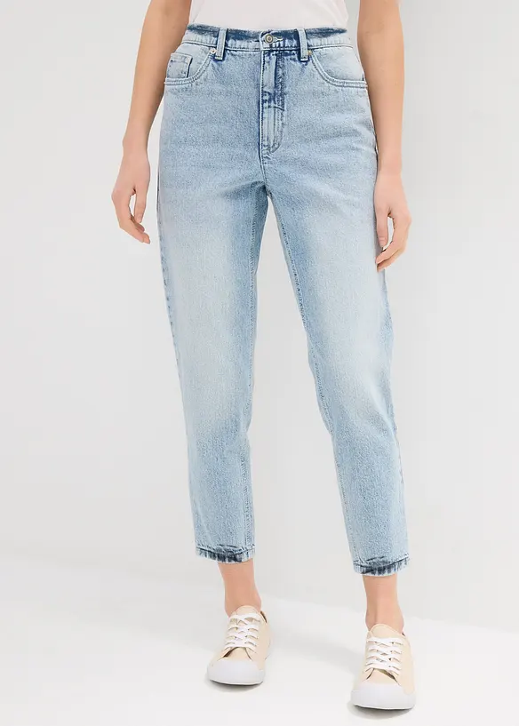 Mom-Jeans High Waist, cropped in blau von vorne - bonprix