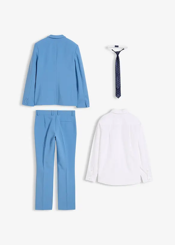 Anzug mit Hemd und Krawatte (4tlg. Set) in blau von hinten - bonprix