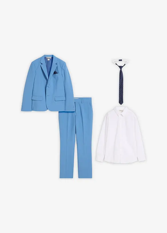 Anzug mit Hemd und Krawatte (4tlg. Set) in blau von vorne - bonprix