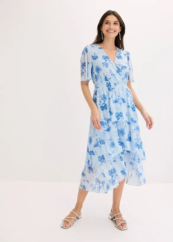 Midikleid aus softem Mesh in blau von vorne (Totalaufnahme) - bonprix