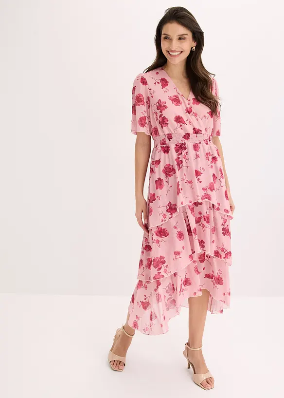 Midikleid aus softem Mesh in rosa von vorne (Totalaufnahme) - bonprix