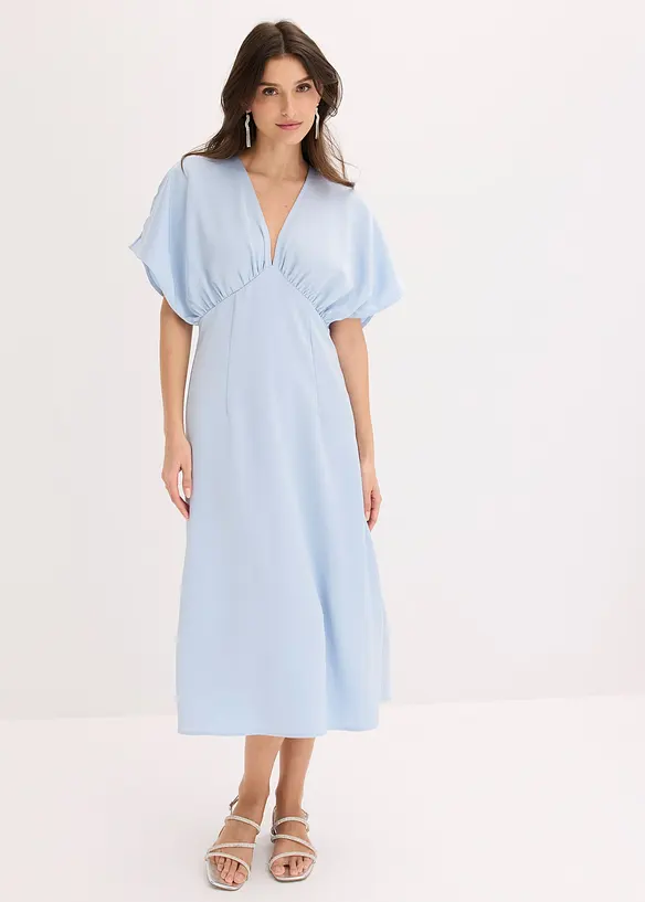 Midikleid aus glänzendem Satin in blau von vorne (Totalaufnahme) - bonprix