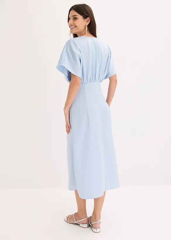 Midikleid aus glänzendem Satin in blau von hinten (Totalaufnahme) - bonprix