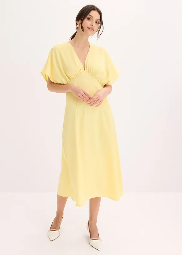 Midikleid aus glänzendem Satin in gelb von vorne (Totalaufnahme) - bonprix Midikleid aus glänzendem Satin in gelb von vorne (Totalaufnahme) - bonprix