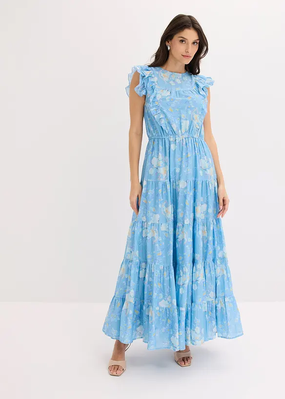Maxikleid aus reiner Baumwolle in blau von vorne (Totalaufnahme) - bonprix Maxikleid aus reiner Baumwolle in blau von vorne (Totalaufnahme) - bonprix