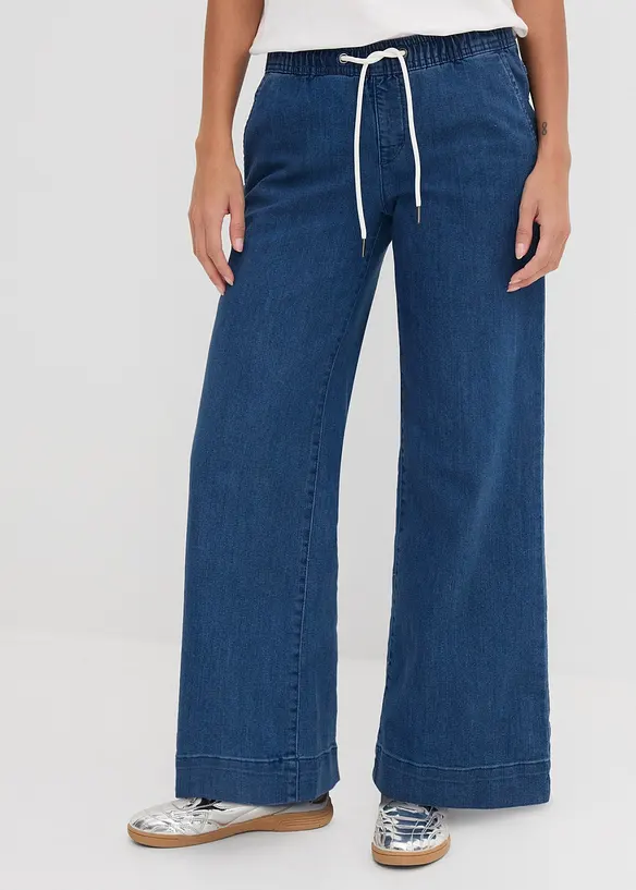 Wide-Leg-Jeans Mid Waist, Bequembund in blau von vorne - bonprix