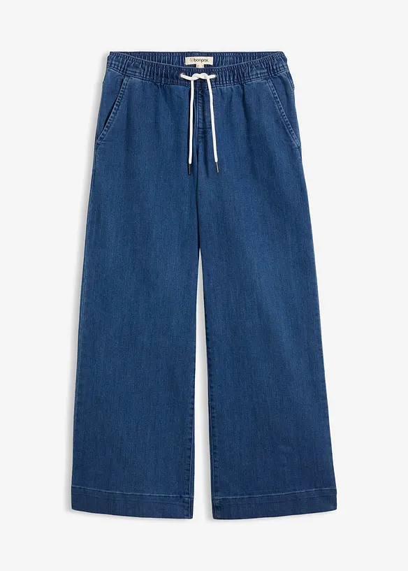 Wide-Leg-Jeans Mid Waist, Bequembund in blau von vorne - bonprix