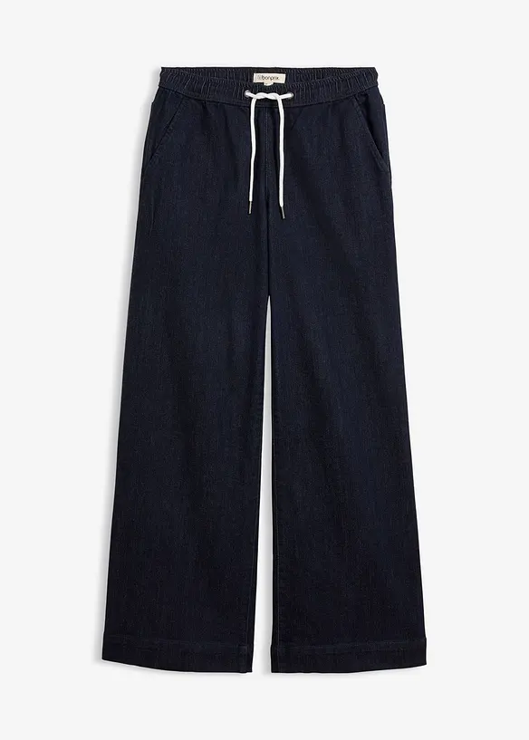 Wide-Leg-Jeans Mid Waist, Bequembund in blau von vorne - bonprix